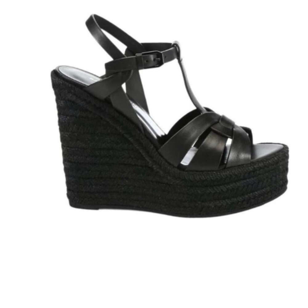 Designer inspired Black Wedge Sandals